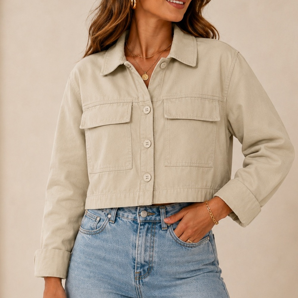 Sanctuary Cropped Utility Jacket in Light Beige
